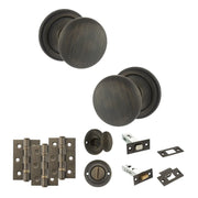 Atlantic Old English Harrogate Door Knob Pack (Bathroom Set - 4" Deadbolt, 3" Fire Rated Hinges x3)