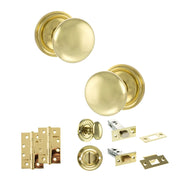 Atlantic Old English Harrogate Door Knob Pack (Bathroom Set - 4" Deadbolt, 4" Slim Knuckle Hinges x2)