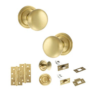 Atlantic Old English Harrogate Door Knob Pack (Bathroom Set - 4" Deadbolt, 4" Slim Knuckle Hinges x2)