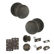 Atlantic Old English Harrogate Door Knob Pack (Bathroom Set - 4" Deadbolt, 4" Slim Knuckle Hinges x2)