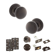 Atlantic Old English Harrogate Door Knob Pack (Bathroom Set - 4" Deadbolt, 4" Slim Knuckle Hinges x2)