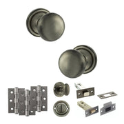 Atlantic Old English Harrogate Door Knob Pack (Bathroom Set - 3" Deadbolt, 3" Fire Rated Hinges x3)