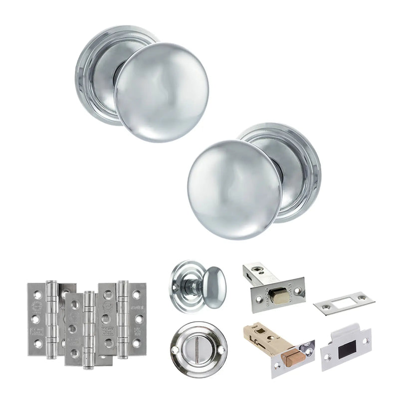 Atlantic Old English Harrogate Door Knob Pack (Bathroom Set - 3" Deadbolt, 3" Fire Rated Hinges x3)