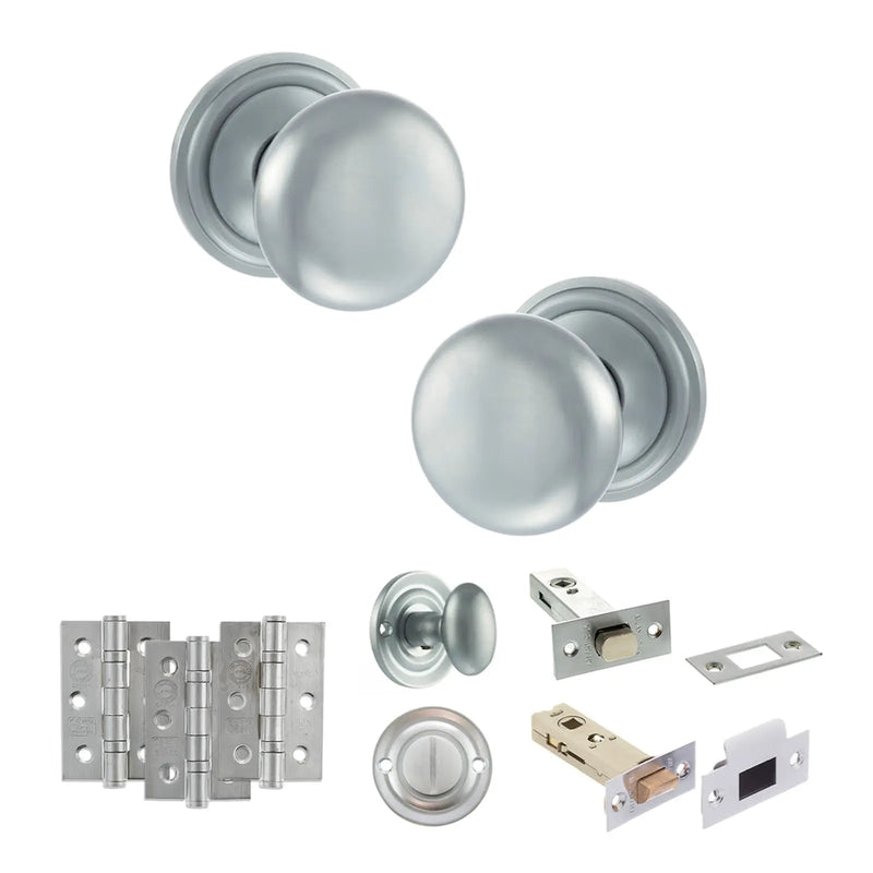 Atlantic Old English Harrogate Door Knob Pack (Bathroom Set - 3" Deadbolt, 3" Fire Rated Hinges x3)
