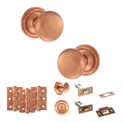 Atlantic Old English Harrogate Door Knob Pack (Bathroom Set - 3" Deadbolt, 3" Fire Rated Hinges x3)