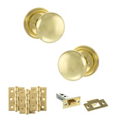 Atlantic Old English Harrogate Door Knob Pack (Latch Set - 3" HD Latch, 3" Fire Rated Hinges x3)