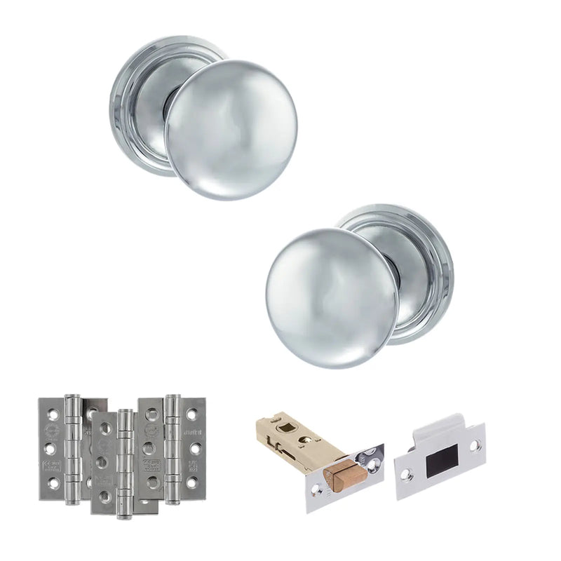 Atlantic Old English Harrogate Door Knob Pack (Latch Set - 3" HD Latch, 3" Fire Rated Hinges x3)