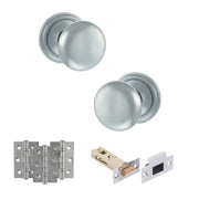 Atlantic Old English Harrogate Door Knob Pack (Latch Set - 3" HD Latch, 3" Fire Rated Hinges x3)