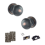 Atlantic Old English Harrogate Door Knob Pack (Latch Set - 3" HD Latch, 4" Slim Knuckle Hinges x2)