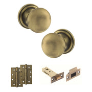 Atlantic Old English Harrogate Door Knob Pack (Latch Set - 3" HD Latch, 4" Slim Knuckle Hinges x2)