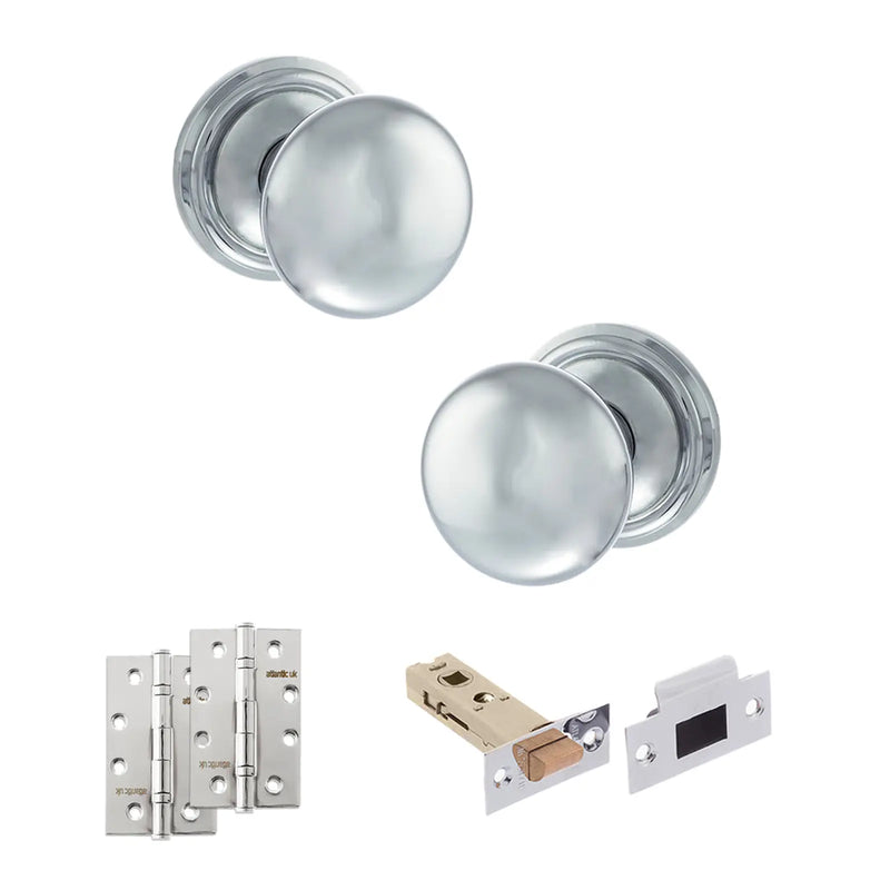 Atlantic Old English Harrogate Door Knob Pack (Latch Set - 3" HD Latch, 4" Slim Knuckle Hinges x2)