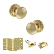 Atlantic Old English Harrogate Door Knob Pack (Latch Set - 3" HD Latch, 4" Fire Rated Hinges x3)