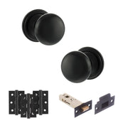 Atlantic Old English Harrogate Door Knob Pack (Latch Set - 4" HD Latch, 3" Fire Rated Hinges x3)