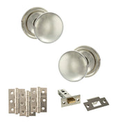 Atlantic Old English Harrogate Door Knob Pack (Latch Set - 4" HD Latch, 3" Fire Rated Hinges x3)