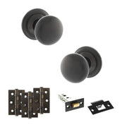 Atlantic Old English Harrogate Door Knob Pack (Latch Set - 4" HD Latch, 3" Fire Rated Hinges x3)