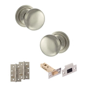 Atlantic Old English Harrogate Door Knob Pack (Latch Set - 4" HD Latch, 4" Slim Knuckle Hinges x2)