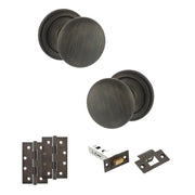 Atlantic Old English Harrogate Door Knob Pack (Latch Set - 4" HD Latch, 4" Slim Knuckle Hinges x2)