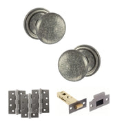 Atlantic Old English Harrogate Door Knob Pack (Latch Set - 4" HD Latch, 4" Fire Rated Hinges x3)