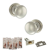 Atlantic Old English Harrogate Door Knob Pack (Latch Set - 4" HD Latch, 4" Fire Rated Hinges x3)
