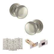 Atlantic Old English Harrogate Door Knob Pack (Latch Set - 4" HD Latch, 4" Fire Rated Hinges x3)
