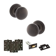 Atlantic Old English Harrogate Door Knob Pack (Latch Set - 4" HD Latch, 4" Fire Rated Hinges x3)