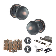 Atlantic Old English Harrogate Door Knob Pack (Lock Set - 3" Latch & Deadlock, 4" Fire Rated Hinges x3)