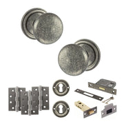 Atlantic Old English Harrogate Door Knob Pack (Lock Set - 3" Latch & Deadlock, 4" Fire Rated Hinges x3)