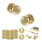 Atlantic Old English Harrogate Door Knob Pack (Lock Set - 3" Latch & Deadlock, 4" Fire Rated Hinges x3)