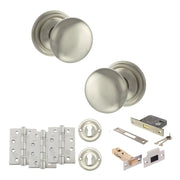Atlantic Old English Harrogate Door Knob Pack (Lock Set - 3" Latch & Deadlock, 4" Fire Rated Hinges x3)