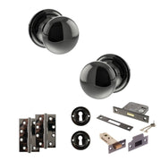 Atlantic Old English Harrogate Door Knob Pack (Lock Set - 3" Latch & Deadlock, 4" Slim Knuckle Hinges x2)