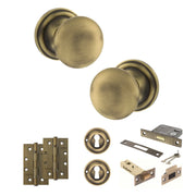 Atlantic Old English Harrogate Door Knob Pack (Lock Set - 3" Latch & Deadlock, 4" Slim Knuckle Hinges x2)