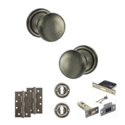 Atlantic Old English Harrogate Door Knob Pack (Lock Set - 3" Latch & Deadlock, 4" Slim Knuckle Hinges x2)