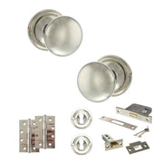 Atlantic Old English Harrogate Door Knob Pack (Lock Set - 3" Latch & Deadlock, 4" Slim Knuckle Hinges x2)