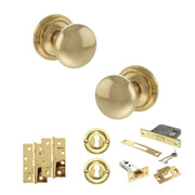 Atlantic Old English Harrogate Door Knob Pack (Lock Set - 3" Latch & Deadlock, 4" Slim Knuckle Hinges x2)