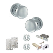 Atlantic Old English Harrogate Door Knob Pack (Lock Set - 3" Latch & Deadlock, 4" Slim Knuckle Hinges x2)