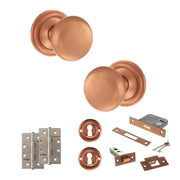 Atlantic Old English Harrogate Door Knob Pack (Lock Set - 3" Latch & Deadlock, 4" Slim Knuckle Hinges x2)