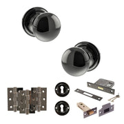 Atlantic Old English Harrogate Door Knob Pack (Lock Set - 3" Latch & Deadlock, 3" Fire Rated Hinges x3)