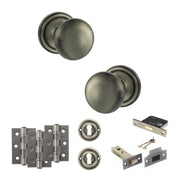 Atlantic Old English Harrogate Door Knob Pack (Lock Set - 3" Latch & Deadlock, 3" Fire Rated Hinges x3)