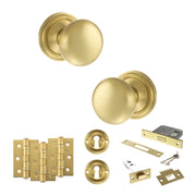 Atlantic Old English Harrogate Door Knob Pack (Lock Set - 3" Latch & Deadlock, 3" Fire Rated Hinges x3)