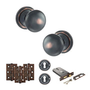 Atlantic Old English Harrogate Door Knob Pack (Lock Set - Horizontal Sashlock, 3" Fire Rated Hinges x3)