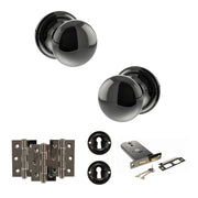 Atlantic Old English Harrogate Door Knob Pack (Lock Set - Horizontal Sashlock, 3" Fire Rated Hinges x3)