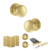 Atlantic Old English Harrogate Door Knob Pack (Lock Set - Horizontal Sashlock, 3" Fire Rated Hinges x3)