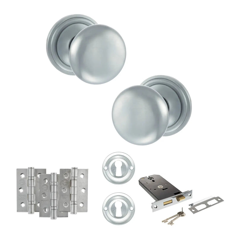 Atlantic Old English Harrogate Door Knob Pack (Lock Set - Horizontal Sashlock, 3" Fire Rated Hinges x3)