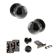 Atlantic Old English Harrogate Door Knob Pack (Lock Set - Horizontal Bathlock, 4" Slim Knuckle Hinges x2)