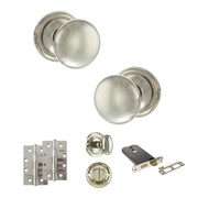 Atlantic Old English Harrogate Door Knob Pack (Lock Set - Horizontal Bathlock, 4" Slim Knuckle Hinges x2)