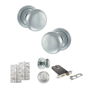 Atlantic Old English Harrogate Door Knob Pack (Lock Set - Horizontal Bathlock, 4" Slim Knuckle Hinges x2)
