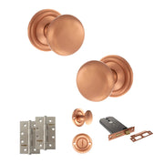 Atlantic Old English Harrogate Door Knob Pack (Lock Set - Horizontal Bathlock, 4" Slim Knuckle Hinges x2)