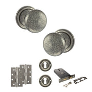 Atlantic Old English Harrogate Door Knob Pack (Lock Set - Horizontal Sashlock, 4" Slim Knuckle Hinges x2)
