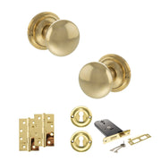 Atlantic Old English Harrogate Door Knob Pack (Lock Set - Horizontal Sashlock, 4" Slim Knuckle Hinges x2)