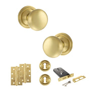Atlantic Old English Harrogate Door Knob Pack (Lock Set - Horizontal Sashlock, 4" Slim Knuckle Hinges x2)